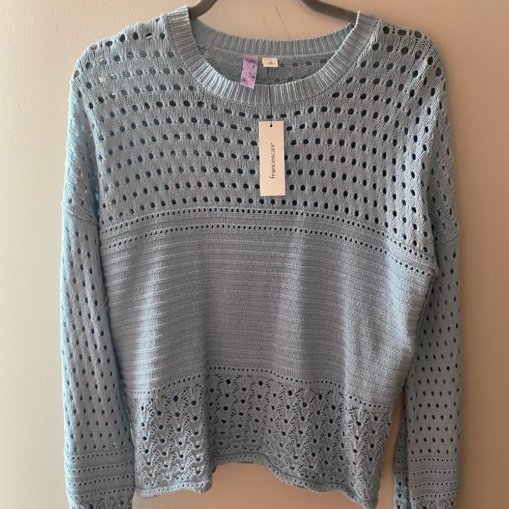 Francesca’s blue bell sleeve sweater